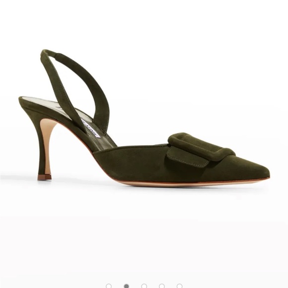 Manolo Blahnik Shoes - Manolo Blahnik Olive Green Slingback Kitten Heel Pumps